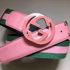 Gucci Interlocking G wide belt with web detail.